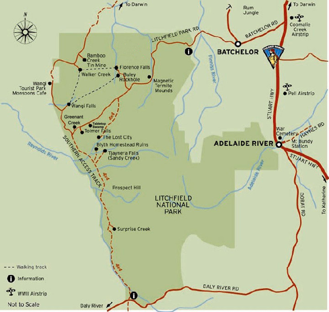 Carte avec les points d'intérêts du Litchfield National Park
